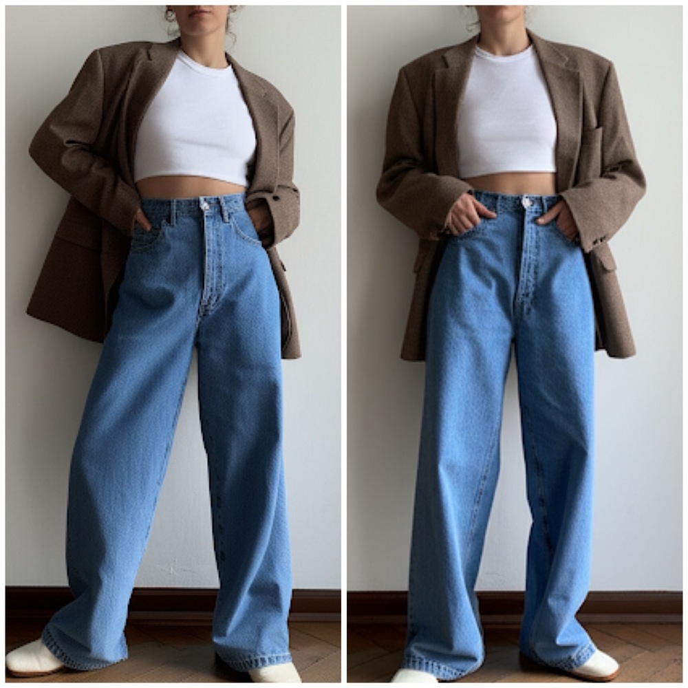 Vintage 100% Pure‎ Wool Tan/ Brown Houndstooth Oversized Boyfriend Fit Blazer